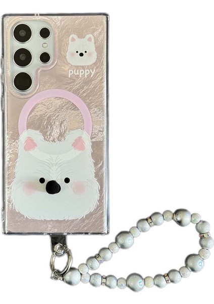 Samsung Galaxy S24 Ultra Manyetik Kılıf Için Karikatür Hayvan 3D Burun Tpu+Pc Kapak Boncuklu Askı-Pembe (Yurt Dışından)