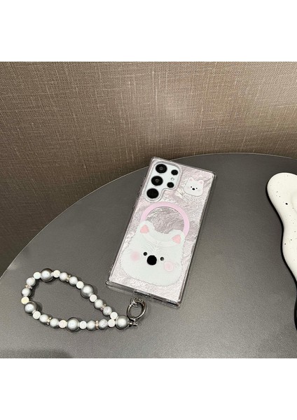 Samsung Galaxy S24 Ultra Manyetik Kılıf Için Karikatür Hayvan 3D Burun Tpu+Pc Kapak Boncuklu Askı-Pembe (Yurt Dışından) fırsatları