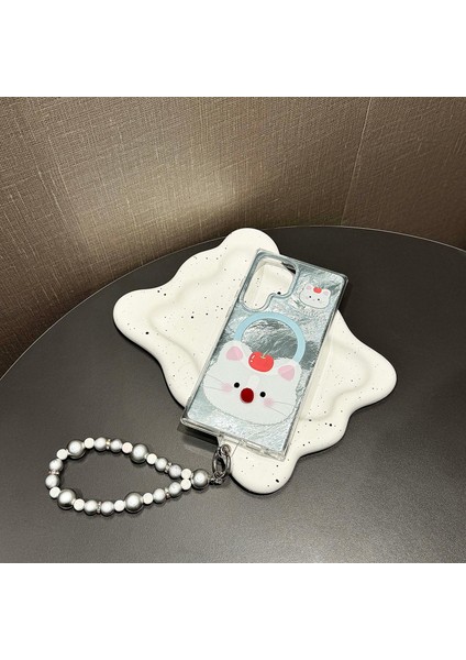 Samsung Galaxy S24 Ultra Manyetik Kılıf Için Karikatür Hayvan 3D Burun Tpu+Pc Kapak Boncuklu Askı-Mavi (Yurt Dışından) fırsatları