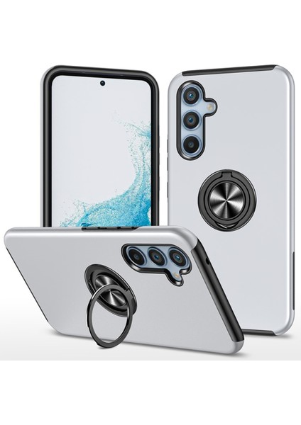 Samsung Galaxy S25 Kılıf Pc+Tpu Telefon Kılıfı Dönebilen Halkalı Tutucu-Gümüş (Yurt Dışından)