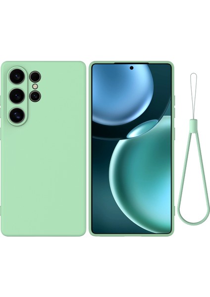 Samsung Galaxy S25 Ultra Kılıf Sıvı Silikon Çizilmez Telefon Kılıfı El Askılı-Yeşil (Yurt Dışından)