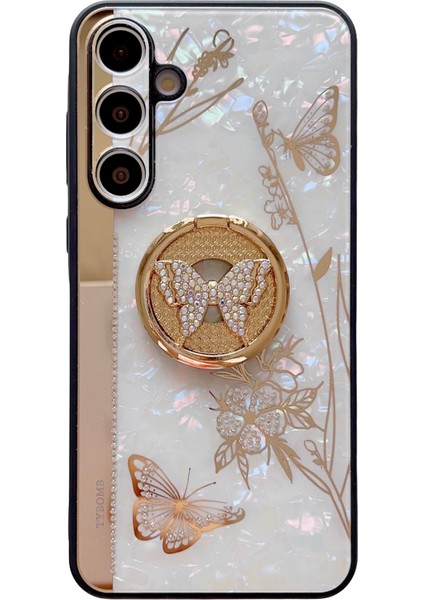 Samsung Galaxy A15 4g/5g Kılıf Için Rhinestones Dekor Kickstand Tpu+Pc Çiçek Telefon Kapağı-Beyaz (Yurt Dışından)