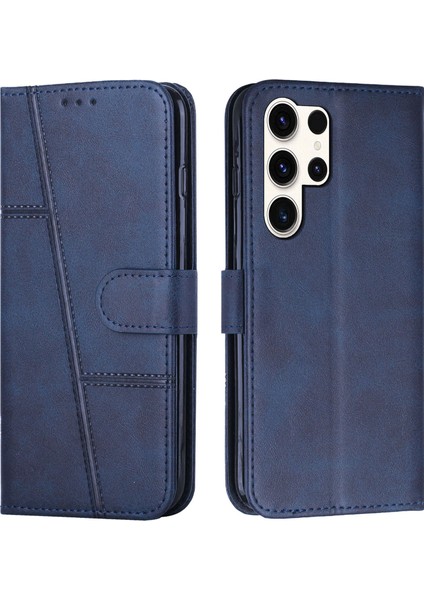 Samsung Galaxy S25 Ultra Kılıf Standı Flip Koruyucu Deri Telefon Kapağı-Safir (Yurt Dışından)