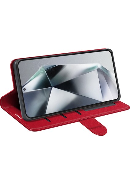 Samsung Galaxy S25 Ultra Cüzdan Kılıf Crazy Horse Doku Standlı Deri Telefon Kapağı-Kırmızı (Yurt Dışından) modelleri