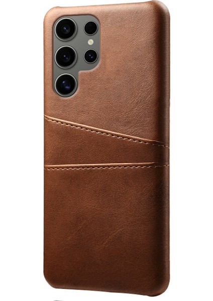 Samsung Galaxy S25 Ultra Kılıf Çift Kart Yuvaları Pu Deri + Sert Pc Telefon Kapağı-Kahverengi (Yurt Dışından) fiyatları