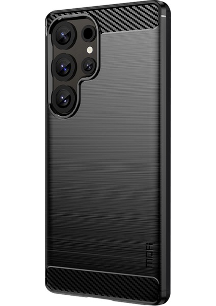 Samsung Galaxy S25 Ultra Arka Kapak Mofı Fırçalanmış Dokulu Karbon Fiber Soft Tpu Kılıf-Siyah (Yurt Dışından)