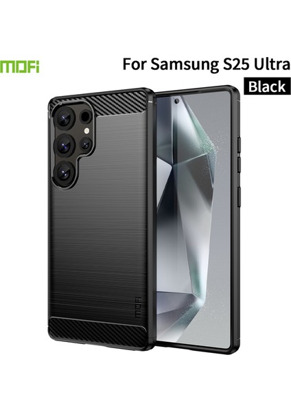 Samsung Galaxy S25 Ultra Arka Kapak Mofı Fırçalanmış Dokulu Karbon Fiber Soft Tpu Kılıf-Siyah (Yurt Dışından)