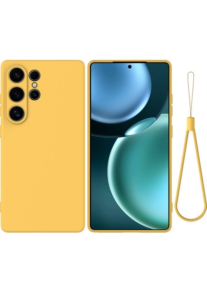 Samsung Galaxy S25 Ultra Kılıf Sıvı Silikon Çizilmez Telefon Kılıfı El Askılı-Sarı (Yurt Dışından)