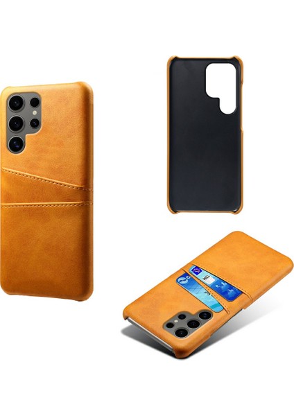 Samsung Galaxy S25 Ultra Kılıf Çift Kart Yuvaları Pu Deri+Sert Pc Telefon Kapağı-Turuncu (Yurt Dışından)