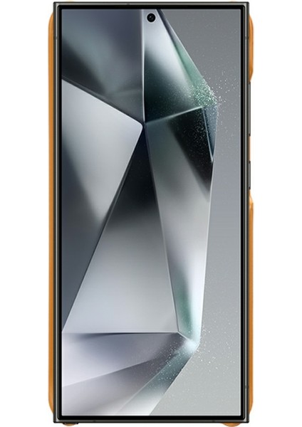 Samsung Galaxy S25 Ultra Kılıf Çift Kart Yuvaları Pu Deri+Sert Pc Telefon Kapağı-Turuncu (Yurt Dışından) modelleri
