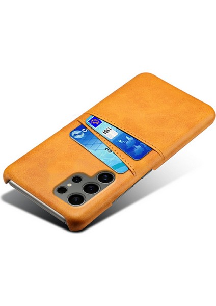 Samsung Galaxy S25 Ultra Kılıf Çift Kart Yuvaları Pu Deri+Sert Pc Telefon Kapağı-Turuncu (Yurt Dışından) fırsatları