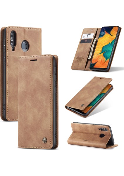 Samsung Galaxy M30/GALAXY A40S Kılıf Caseme 013 Serisi Kart Tutucu Standlı Deri Telefon Kapağı-Kahverengi (Yurt Dışından)