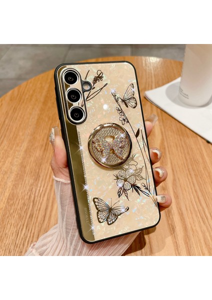 Samsung Galaxy A55 5g Kılıf Için Rhinestones Dekor Kickstand Tpu + Pc Çiçek Telefon Kapağı-Altın (Yurt Dışından)