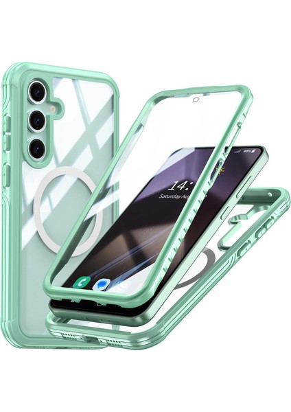 Samsung Galaxy S24 Fe Manyetik Kılıf Pc+Tpu Telefon Kapağı Temperli Cam Ekran Filmi-Yeşil (Yurt Dışından)