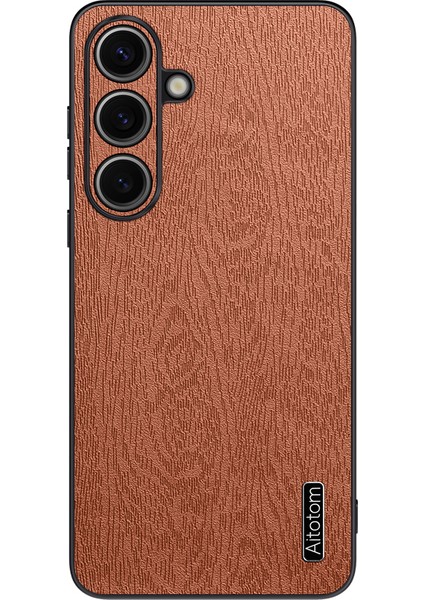 Samsung Galaxy S25+ Kılıf Ahşap Dokulu Pu Deri Kaplamalı Pc+Tpu Telefon Kapağı-Kahverengi (Yurt Dışından)