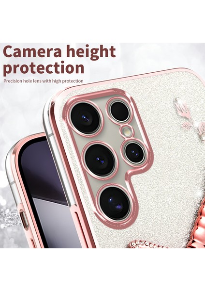 Kadem Samsung Galaxy S25 Ultra Kılıf Dragonfly Kickstand Tpu Çiçekler Glitter Telefon Kapağı-Mavi (Yurt Dışından)