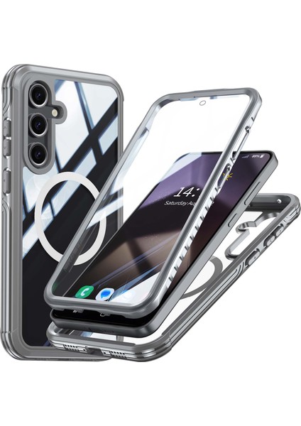 Samsung Galaxy S24 Fe Manyetik Kılıf Pc+Tpu Telefon Kapağı Temperli Cam Ekran Filmi-Gri (Yurt Dışından)
