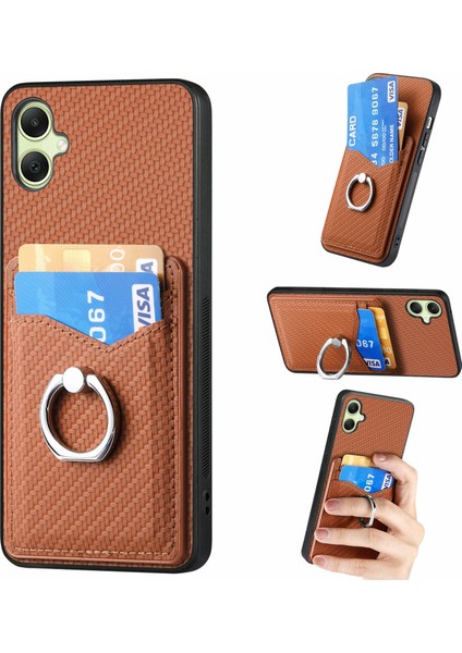 Samsung Galaxy A06 Kılıf Kart Yuvaları Halka Tutucu Kickstand Telefon Kapağı-Kahverengi (Yurt Dışından)