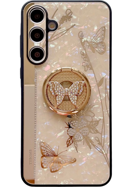 Samsung Galaxy A15 4g/5g Kılıf Için Rhinestones Dekor Kickstand Tpu + Pc Çiçek Telefon Kapağı-Altın (Yurt Dışından)