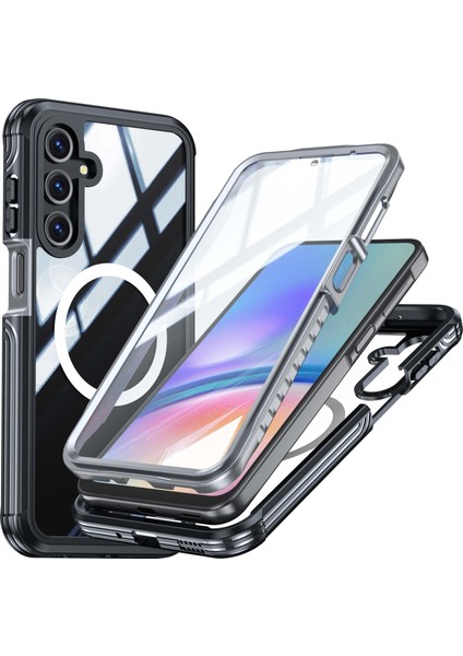 Samsung Galaxy A16 4g/5g Manyetik Kılıf Pc+Tpu Telefon Kılıfı, Temperli Cam Ekranlı Film-Siyah (Yurt Dışından)