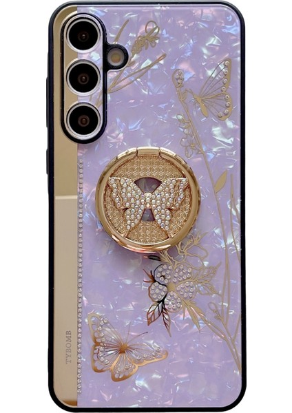 Samsung Galaxy A15 4g/5g Kılıf Için Rhinestones Dekor Kickstand Tpu+Pc Çiçek Telefon Kapağı-Mor (Yurt Dışından)