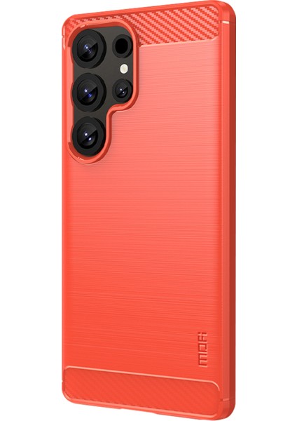 Samsung Galaxy S25 Ultra Arka Kapak Mofı Fırçalanmış Dokulu Karbon Fiber Soft Tpu Kılıf-Kırmızı (Yurt Dışından)