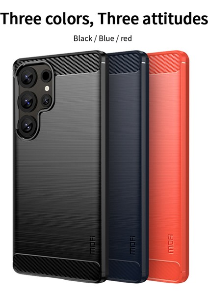 Samsung Galaxy S25 Ultra Arka Kapak Mofı Fırçalanmış Dokulu Karbon Fiber Soft Tpu Kılıf-Kırmızı (Yurt Dışından)