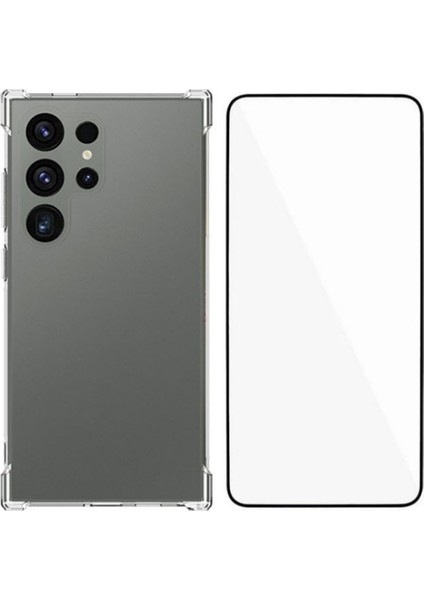 Wanlonfeng Wl Serisi Samsung Galaxy S24 Ultra Kılıf 2.0mm Temperli Cam Filmli Şeffaf Tpu Kapak (Büyük Lens Deliği) (Yurt Dışından)