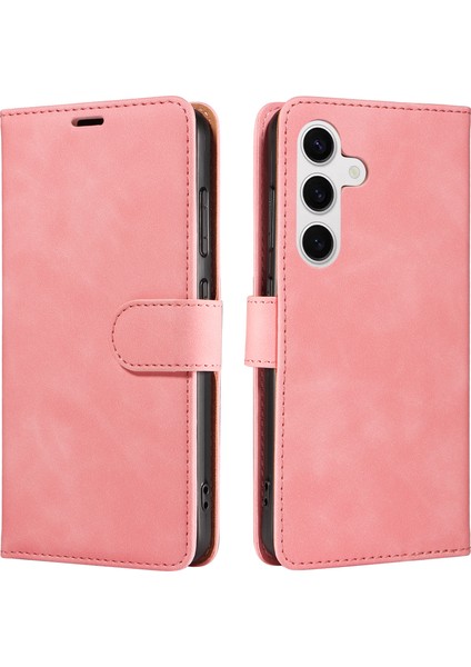Samsung Galaxy S24 Kılıf Için Rfıd Engelleme Cüzdan Standı Ince Askılı Deri Çevirmeli Telefon Kapağı-Pembe (Yurt Dışından)