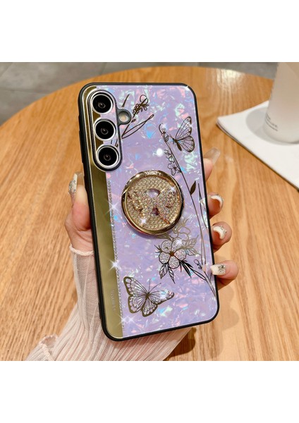 Samsung Galaxy A54 5g Kılıf Için Rhinestones Dekor Kickstand Tpu + Pc Çiçek Telefon Kapağı-Mor (Yurt Dışından)