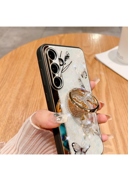 Samsung Galaxy A55 5g Kılıf Için Rhinestones Dekor Kickstand Tpu + Pc Çiçek Telefon Kapağı-Beyaz (Yurt Dışından)