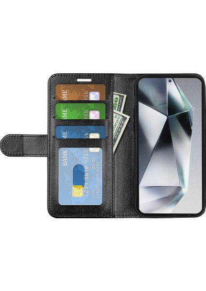 Samsung Galaxy S25 Ultra Cüzdan Kılıf Crazy Horse Doku Standlı Deri Telefon Kapağı-Siyah (Yurt Dışından)