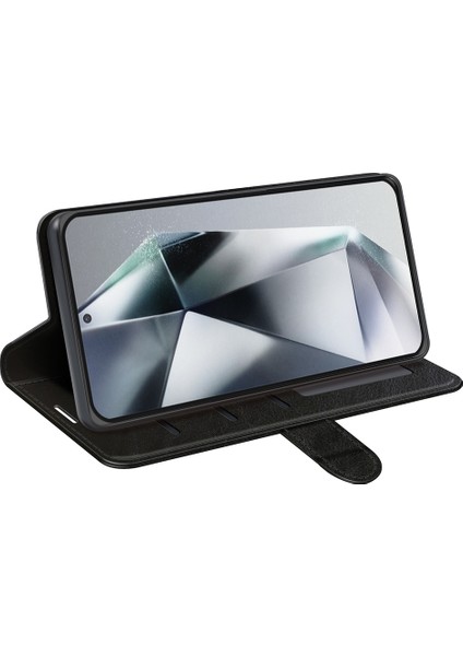 Samsung Galaxy S25 Ultra Cüzdan Kılıf Crazy Horse Doku Standlı Deri Telefon Kapağı-Siyah (Yurt Dışından)