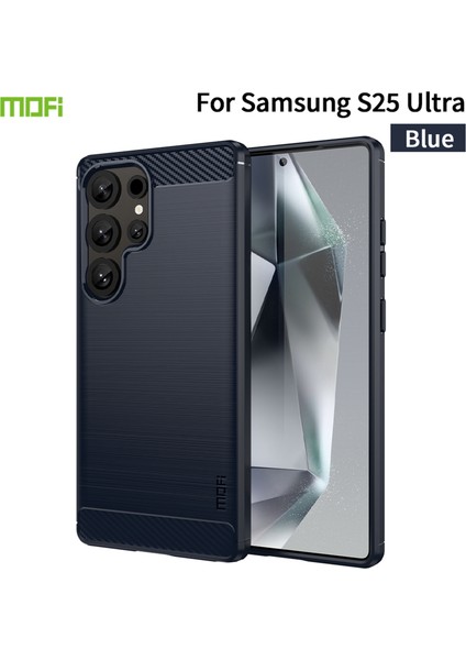 Samsung Galaxy S25 Ultra Arka Kapak Mofı Fırçalanmış Doku Karbon Fiber Yumuşak Tpu Kılıf-Mavi (Yurt Dışından) modelleri