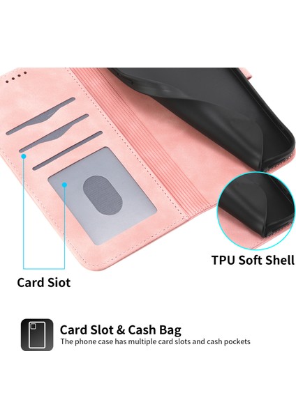 Samsung Galaxy S25 Ultra Deri Kılıf Hatları Baskılı Cüzdan Telefon Kapağı-Pembe (Yurt Dışından)