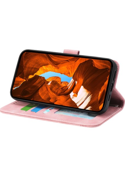 Samsung Galaxy S25 Ultra Deri Kılıf Hatları Baskılı Cüzdan Telefon Kapağı-Pembe (Yurt Dışından)