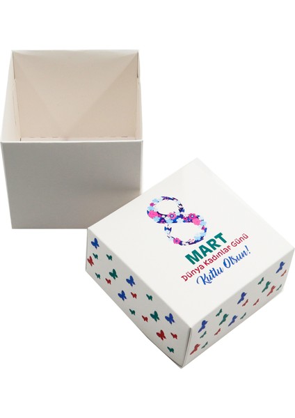 Özel Tasarım 8 Mart Kadınlar Günü Hediye Kutusu –10 x 10 x 10 cm 1 Adet Model:2