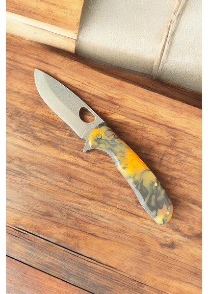 21CM N690 Epoksi Saplı,klipsli,flipper Çakı,el Yapımı