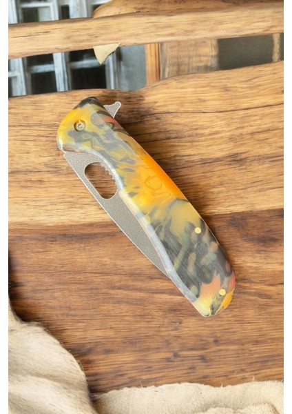 21CM N690 Epoksi Saplı,klipsli,flipper Çakı,el Yapımı
