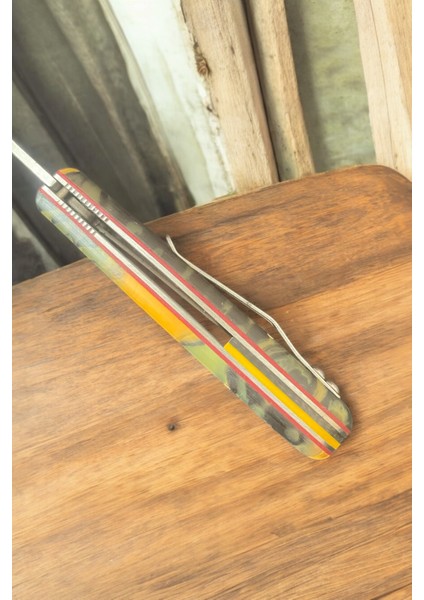 21CM N690 Epoksi Saplı,klipsli,flipper Çakı,el Yapımı