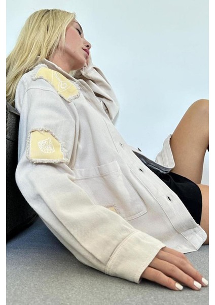 Bej Gabardin Arma Detaylı Gömlek Ceket