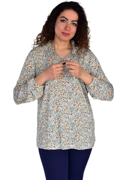 Kadın Çiçek Baskılı Desen Viscon Bluz BGL-ST04292