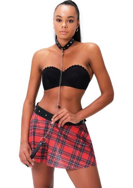 Mulvxbrf BRF02 Kareli Harness Deri Etekleri Dantel Süslemeli Gecelik 51158 (Mulvix)