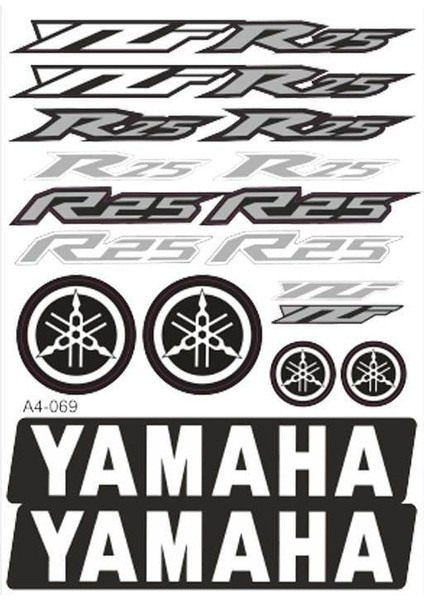 Gogo 069 A4 Yamaha R25 Beyaz Tek Paket Çoklu Sticker