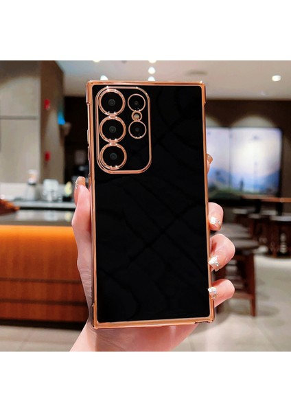 Samsung Galaxy S24 Ultra Kılıf Elektroliz Çerçeve Tpu Yumuşak Telefon Kapağı-Siyah (Yurt Dışından)