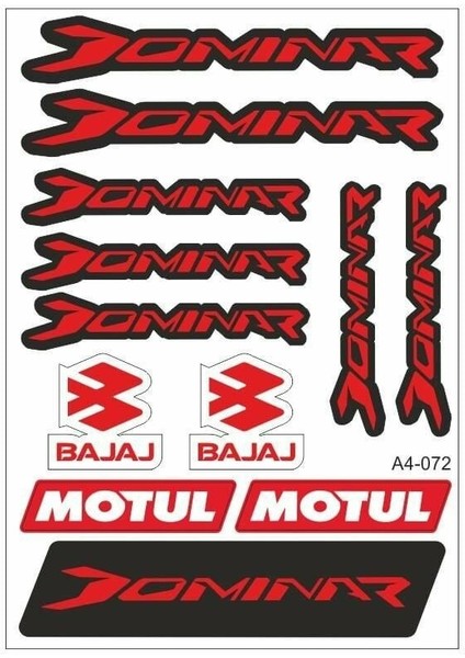 Gogo 072 A4 Bajaj Dominar Kırmızı Tek Paket Çoklu Sticker