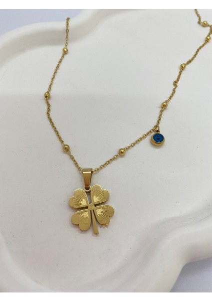Lucky B&e Top Zincirli Nazar Boncuklu Yonca Çelik Kolye Gold fiyatları