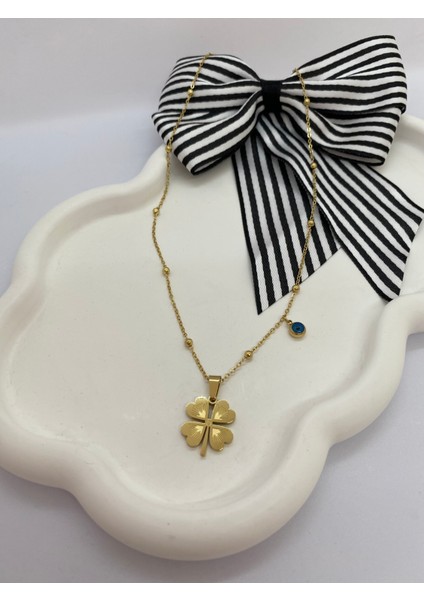 Lucky B&e Top Zincirli Nazar Boncuklu Yonca Çelik Kolye Gold fırsatları