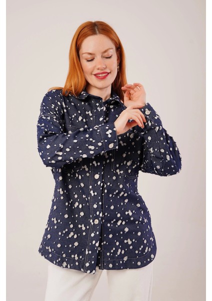 Eskitme Görünümlü Denim Mavi Gömlek