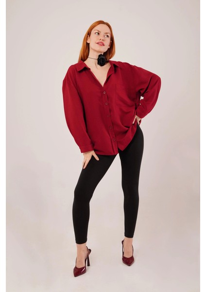 Basic Oversize Bordo Gömlek